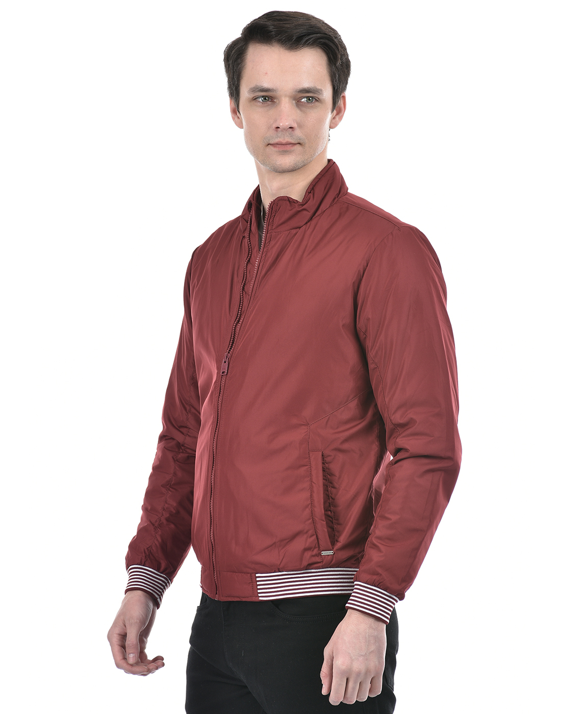 Numero Uno Men Striped Maroon Jacket